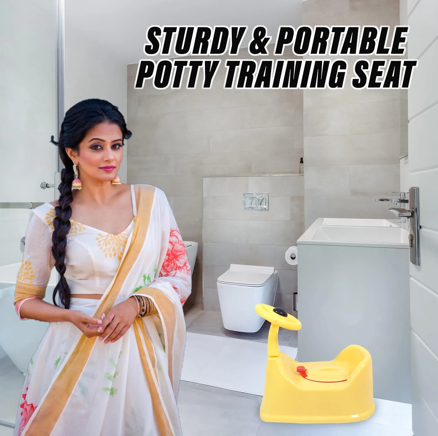 Heart Home Potty Toilet Trainer Seat | Plastic Potty Training Seat | Baby Potty Seat | Potty Seat For Child | Potty Training Seat for Kids | Steering Design | Yellow