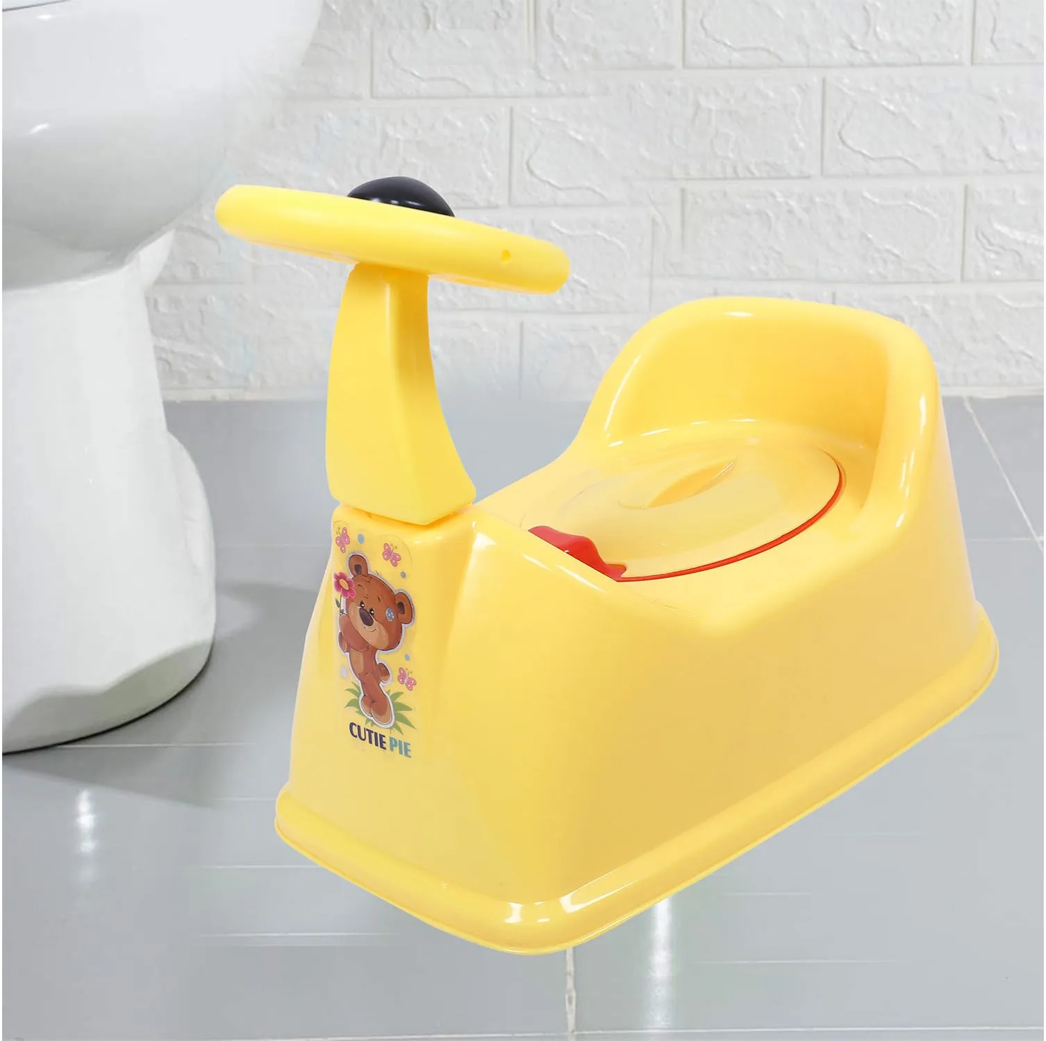 Heart Home Potty Toilet Trainer Seat | Plastic Potty Training Seat | Baby Potty Seat | Potty Seat For Child | Potty Training Seat for Kids | Steering Design | Yellow