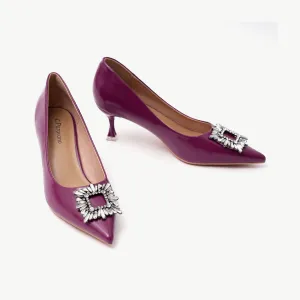 Hot Crystal Buckle Embellished Women Pumps Purple