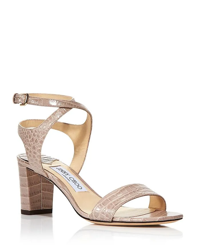 JIMMY CHOO - MARINE 65 CROC-EMBOSSED STRAPPY LEATHER SANDALS **FREE SHIPPING**