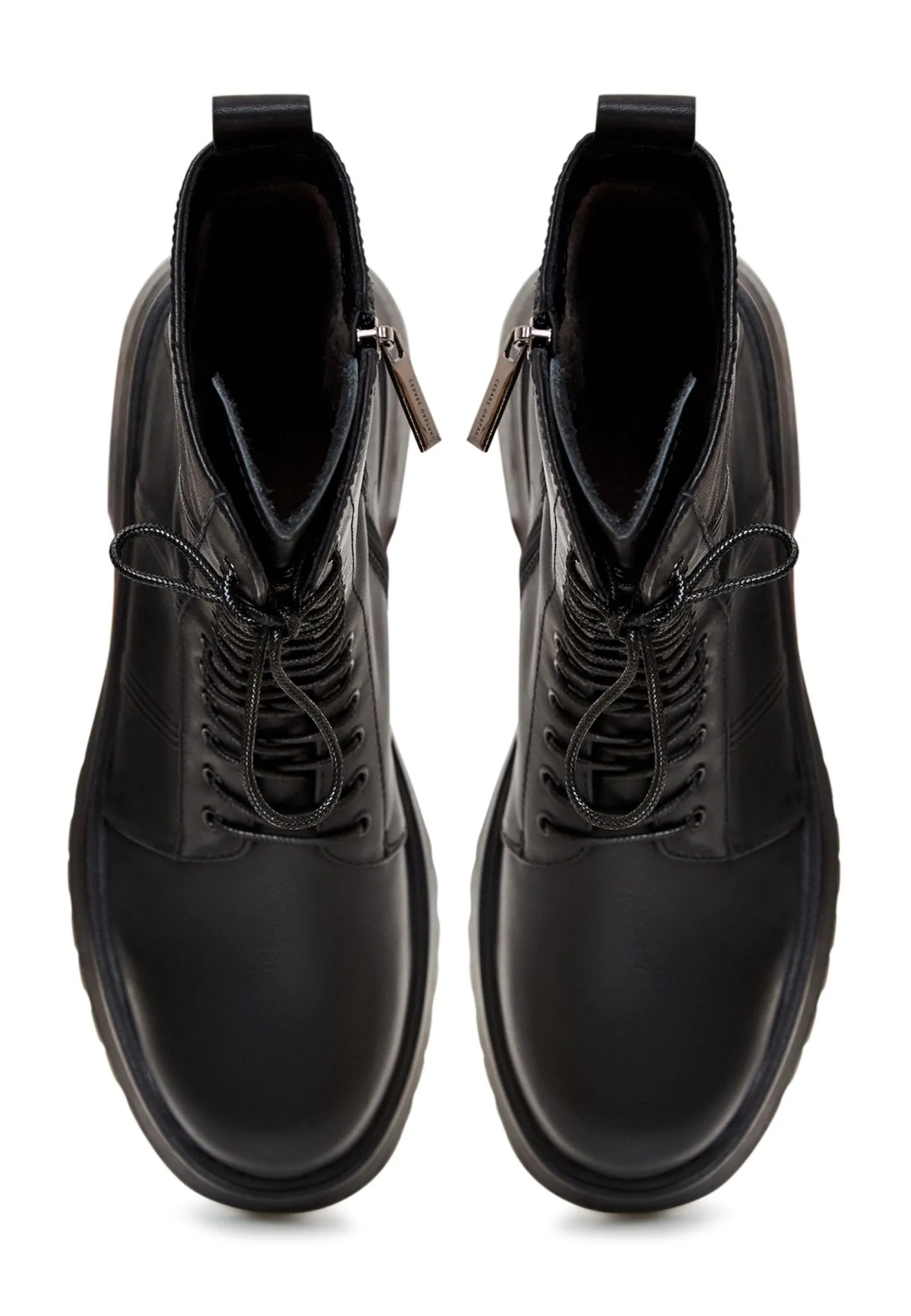 Leather Lace-up Ankle Boots - Black