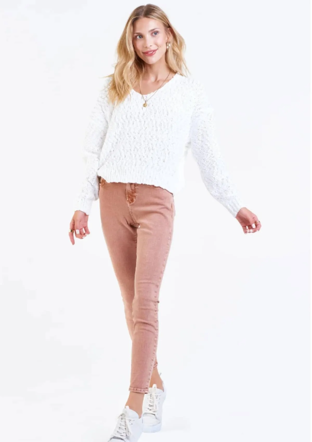 Lexi Long Sleeve V-Neck Sweater - Sea Salt