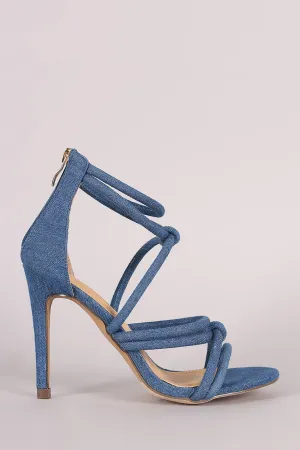 Liliana Denim Strappy Knotted Single Sole Heel