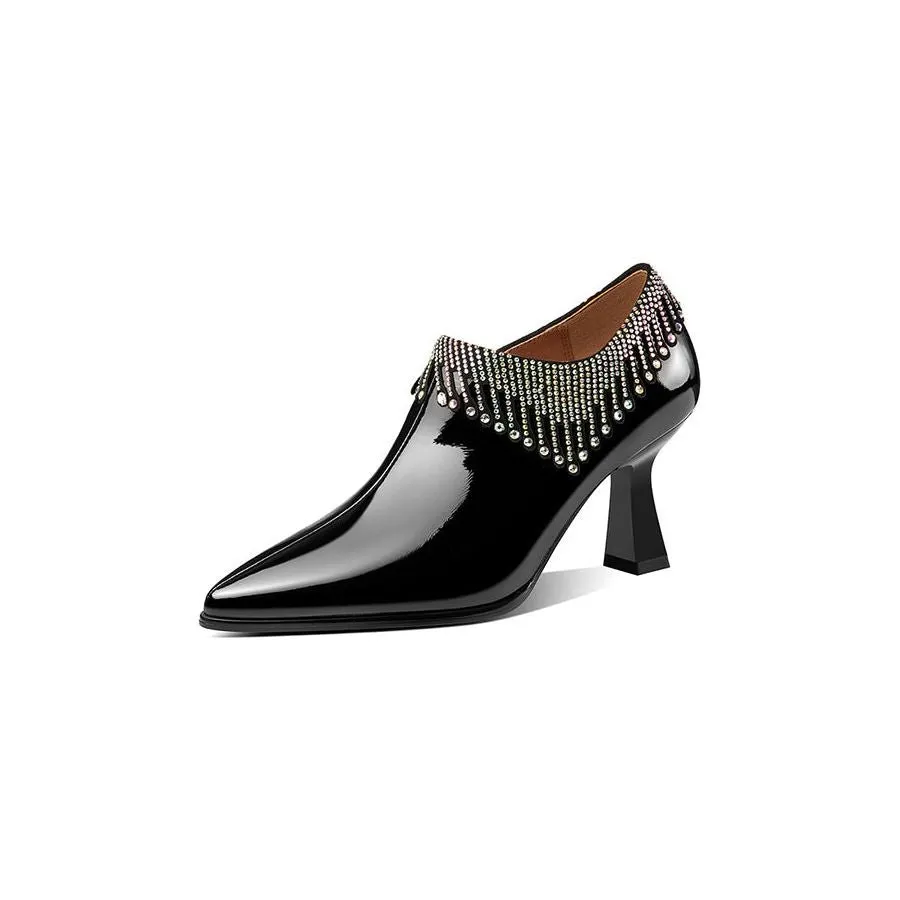 LuxeCrystal Pointed Toe Slip-On Cuban Heel Pumps