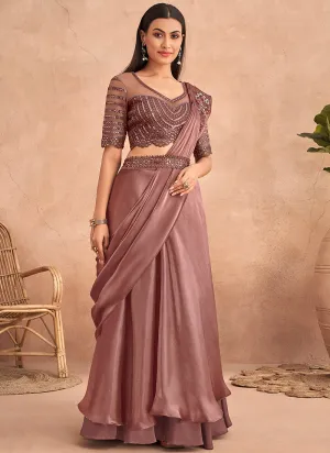 Mauve Appliqué And Sequence Embroidery Lehenga Saree