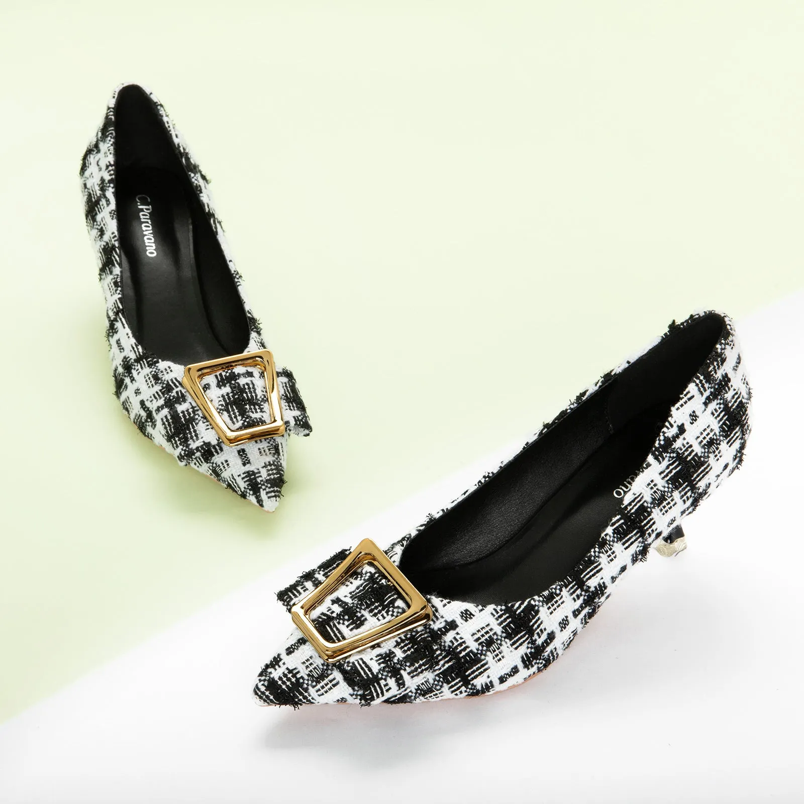 Metal Tie Tweed Pumps (Olivia) Black & White