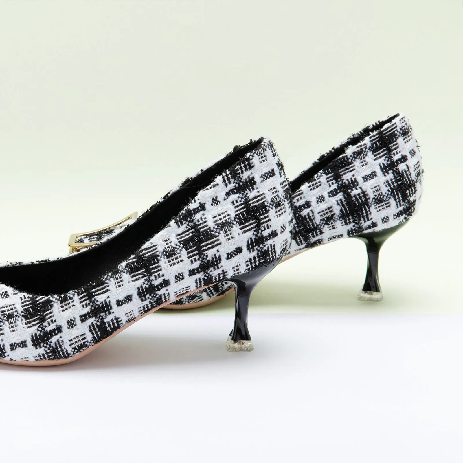 Metal Tie Tweed Pumps (Olivia) Black & White