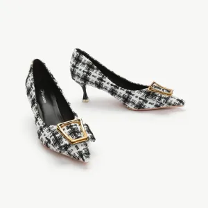 Metal Tie Tweed Pumps (Olivia) Black & White