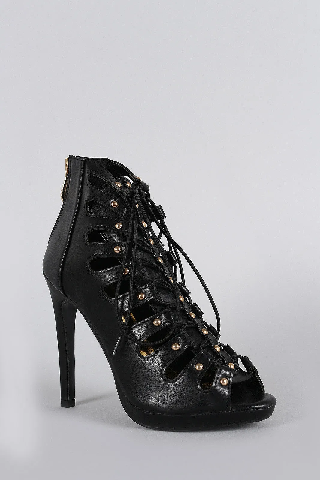 Modern Lace Up Peep Toe Booties