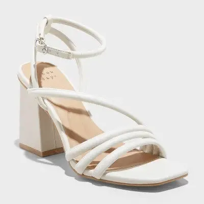 New - A New Day Women's Chunky Block High Heel Buckle Sandals Asymmetric Ankle Strap