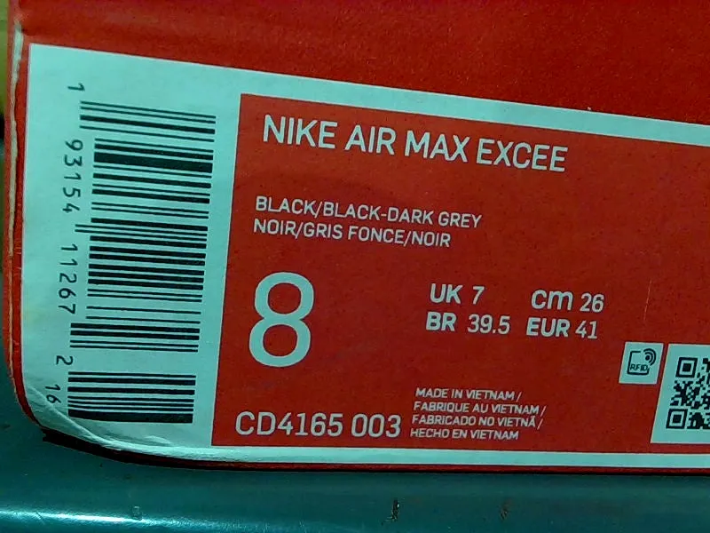 Nike Men's Air Max Excee Black/Grey Fashion Sneakers - Size 8