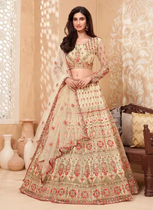 Off White Multi Embroidered Designer Weddinng Lehenga Choli