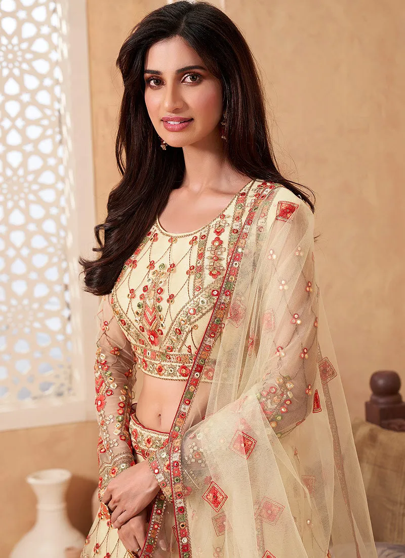 Off White Multi Embroidered Designer Weddinng Lehenga Choli