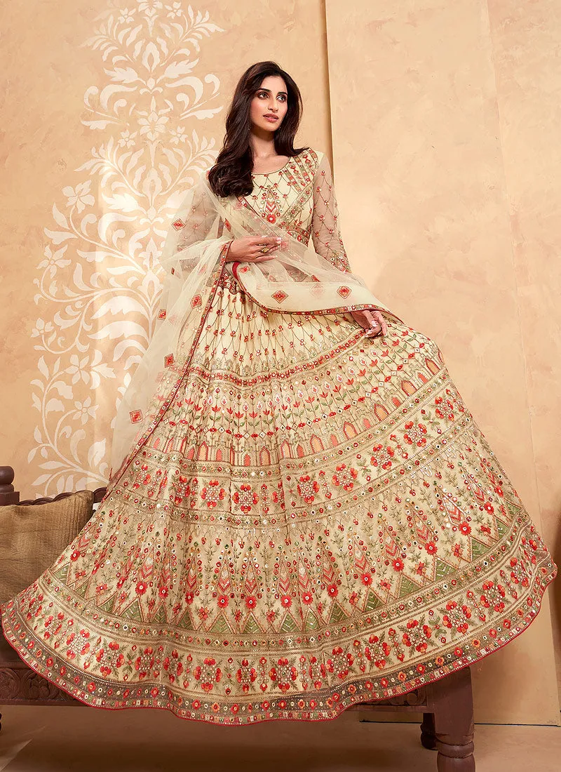 Off White Multi Embroidered Designer Weddinng Lehenga Choli