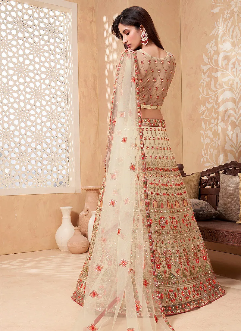 Off White Multi Embroidered Designer Weddinng Lehenga Choli