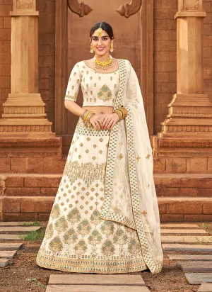 Off White Zari Embroidered Wedding Lehenga Choli