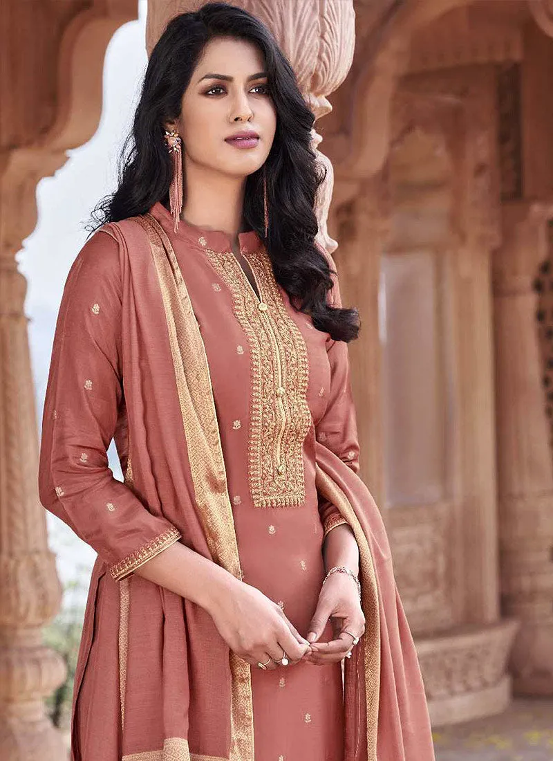 Peach Golden Designer Salwar Kameez