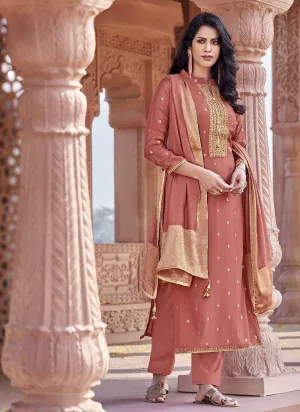 Peach Golden Designer Salwar Kameez