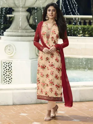 Peach Red Hues Minimalist Embroidered Brasso Designer Pant Suit