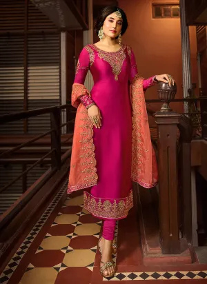 Pink And Orange Multi Embroidered Designer Pakistani Pant Suit