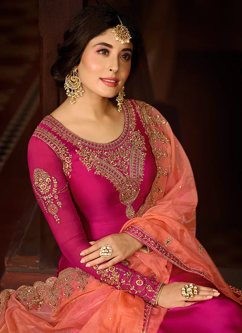 Pink And Orange Multi Embroidered Designer Pakistani Pant Suit