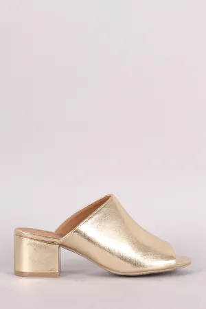 Qupid Metallic Open Toe Blocked Mule Heel