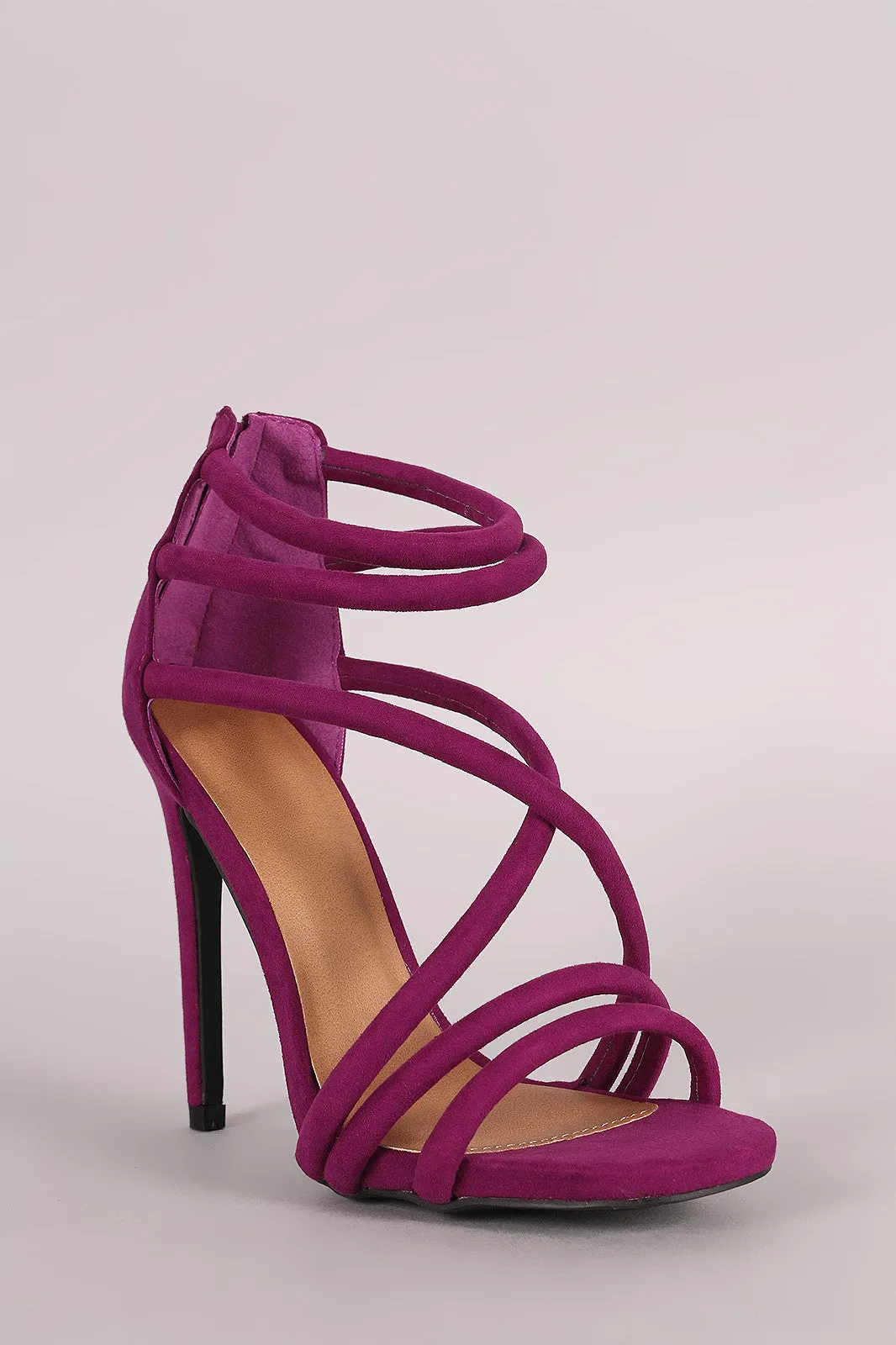 Qupid Suede Crisscross Straps Stiletto Heel