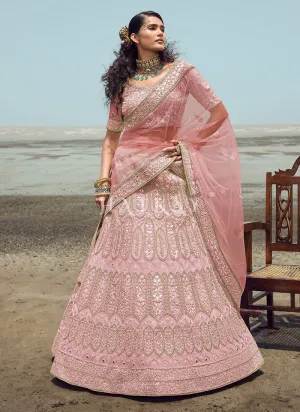 Rose Pink Zarkan Embroidered Designer Lehenga Choli