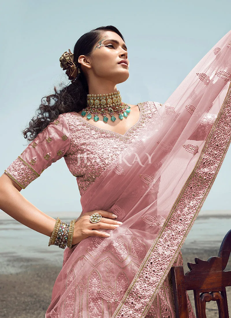 Rose Pink Zarkan Embroidered Designer Lehenga Choli