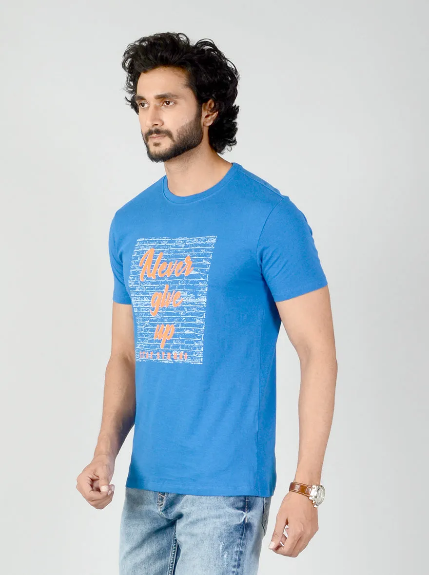 Royal Blue Printed Slim Fit T-shirt | Greenfibre