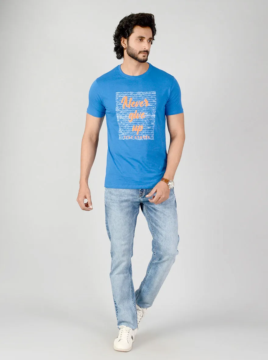 Royal Blue Printed Slim Fit T-shirt | Greenfibre