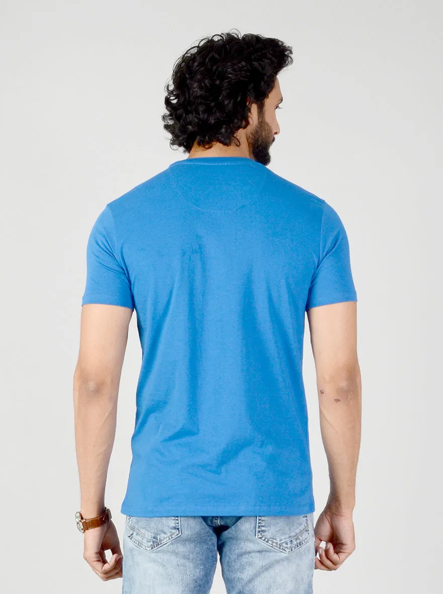 Royal Blue Printed Slim Fit T-shirt | Greenfibre