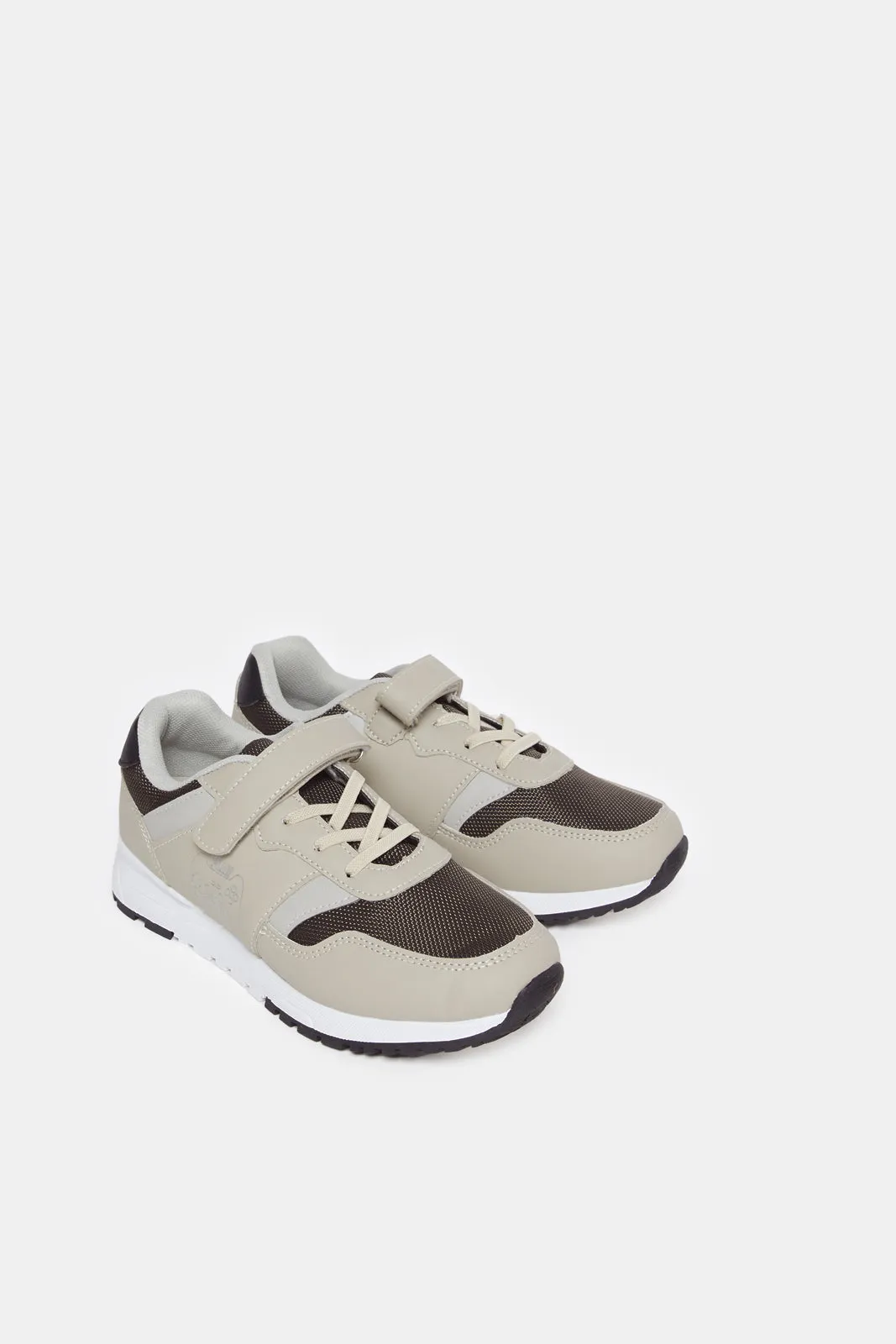 Senior Boys Grey Material Block Sneakers