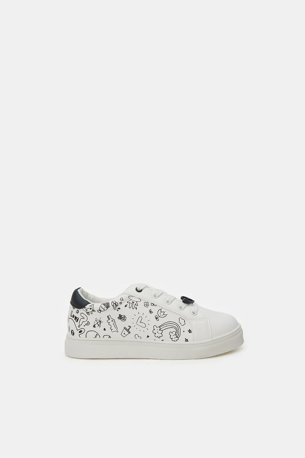 Senior Girls White Printed Sneakers