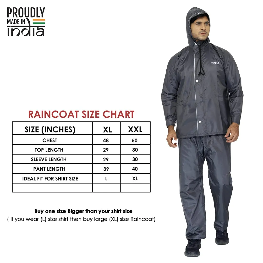 THE CLOWNFISH Rain Coat Waterproof Raincoat With Pants Polyester Reversible Double Layer Raincoat For Men Bike Rain Suit Standard Length Rain Jacket Suit Inner Mobile Pocket With Storage Bag(Grey Xl)