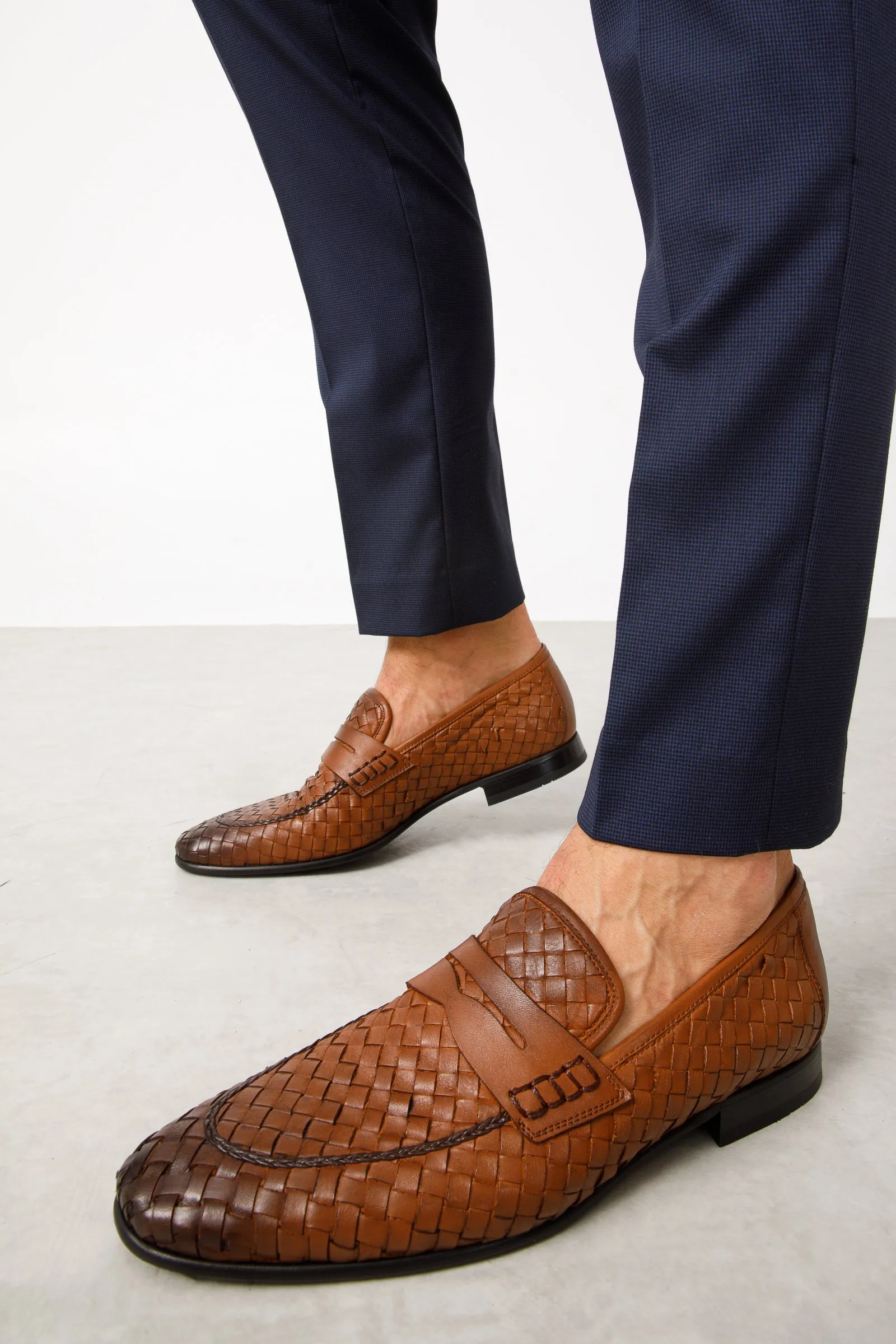 The Grand Woven Leather Tan Men Shoe Penny Loafer