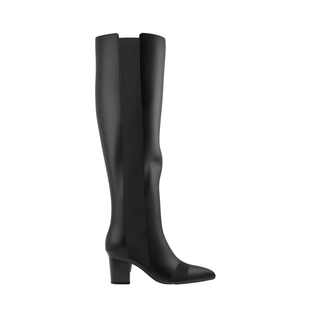 The Knee High Boot Coal Leather   Block Heel Kit 3 Coal