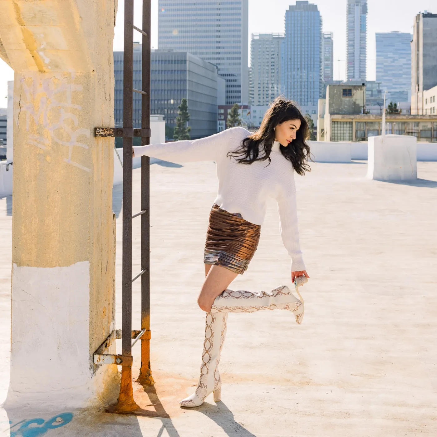 The Knee High Boot - Ivory Snakeskin 4 Block