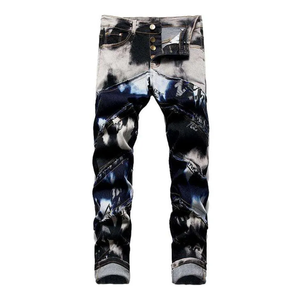 Tie-dye patchwork jeans for men