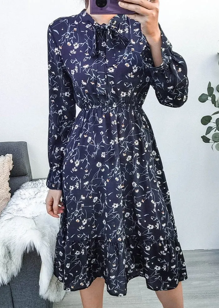 Tie Neck Cinched Waist Dress