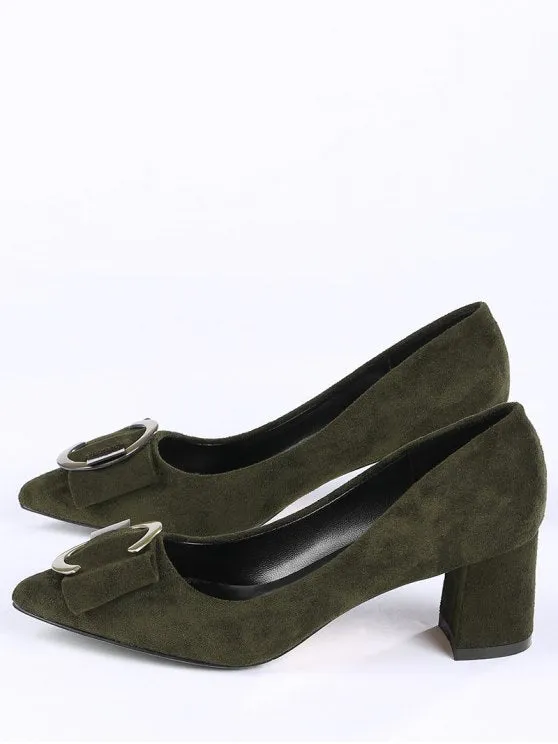 Trendy Metal Buckle Strap Pointed Toe Pumps